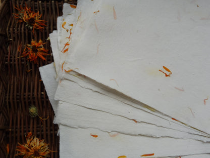 Papier Vergé Fait Main avec pétales de Souci A3 A4 A5 Artisanal Français