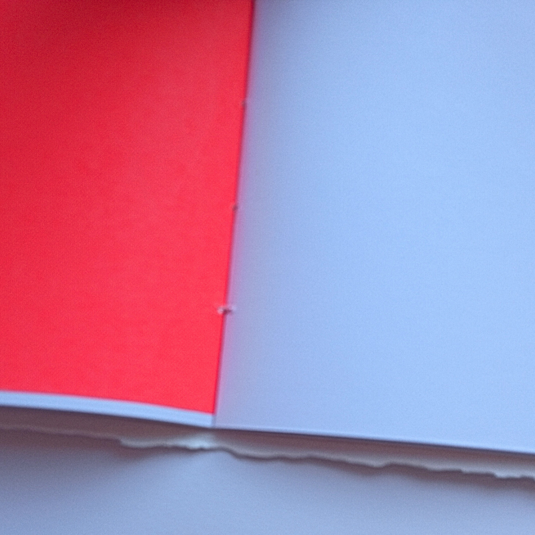 pages orange et blanche avec le bord du carnet avec ses barbes