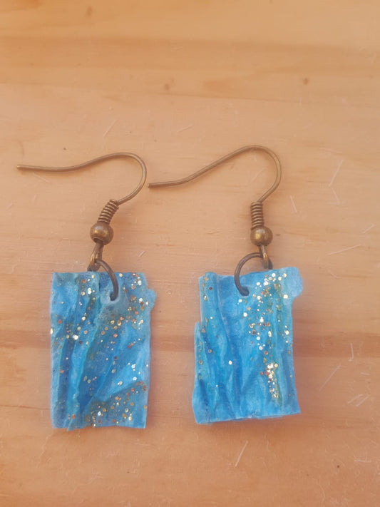 boucles d'oreilles turquoise paillettes dorées
